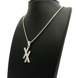 Stone Stud Double X Pendant w/ 2mm 24" Box Chain Necklace