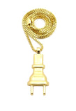 Gold-Tone Polished Power Plug Pendant with Chain Necklace