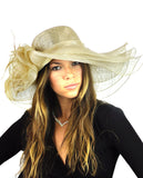 NYFASHION101 Kentucky Derby Enlarged Sheer Floral Accent Sinamay Dress Hat