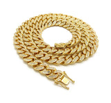 Hip-Hop Rapper's Style 12mm Iced Out Gold-Tone Cuban Chain Necklace with Box Clasp, 30"