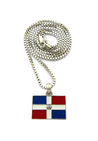 Dominican Republic Flag Micro Pendant w/ Chain Necklace