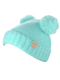 C.C Kids' Children's Double Ear Soft Pom Fuzzy Lined Cuff Beanie Cap
