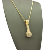 Stone Stud All Over Microphone Micro Pendant w/ Chain Necklace