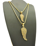 Dual Stone Stud Angel Pendant Set w/ 2mm 24" & 30" Box Chain Necklaces in Gold-Tone