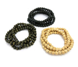 3 Piece 8mm 36" Wood Bead Necklace Set in Black, Olive and Natural
