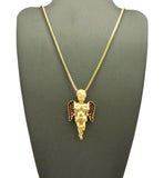 Dark Red Stone Stud Winged Angel Pendant on Chain Necklace