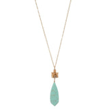 Women's Smooth Long Briolette Stone Dangle Pendant with 30" Link Chain Necklace