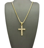 Stone Stud 2 Row Cross Micro Pendant with Chain Necklace
