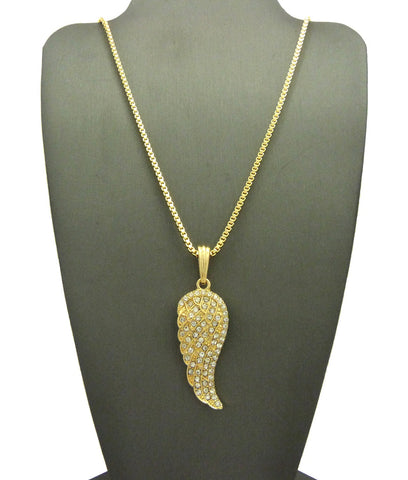 Stone Stud Angel Wing Pendant with Chain Necklace