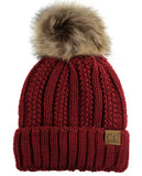 C.C Thick Cable Knit Faux Fuzzy Fur Pom Fleece Lined Skull Cap Cuff Beanie