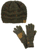 C.C Colorful Confetti Cable Knit Beanie and Anti-Slip Touchscreen Gloves Set