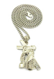 Rugged Cross Jesus Falling on His Way to Calvary Pendant w/6mm 36" Cuban Chain Necklace