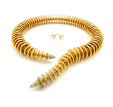 Women's Spring Coil Look Open Choker Necklace and Earring Set in Gold-Tone