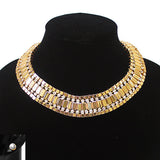 Women's Bohemian Rhinestone Metal Link Necklace and Pierced Earring Set in Gold-Tone