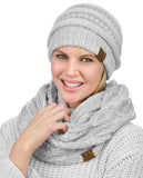 C.C Unisex Soft Stretch Chunky Cable Knit Beanie and Infinity Loop Scarf Set