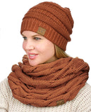 C.C Unisex Soft Stretch Chunky Cable Knit Beanie and Infinity Loop Scarf Set