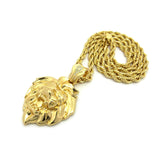 Roaring Lion Head 3D Pendant w/ 6mm 30" Rope Chain Necklace in Gold-Tone