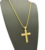 Polished Nugget Cross Pendant w/ 2mm 24" Rope Chain Necklace in Gold-Tone