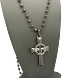 Silver-Tone Veritas Aequitas Pendant 6mm 30" Bead Chain Necklace in Hematite-Tone