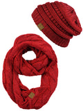 C.C Unisex Soft Stretch Chunky Cable Knit Beanie and Infinity Loop Scarf Set