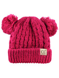 C.C Kids' Children's Cable Knit Double Ear Pom Cuffed Beanie Cap Hat