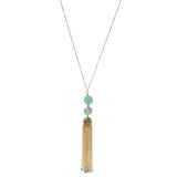 Women's Round Bead with Chain Tassel Dangling Pendant with 30" Chain Necklace