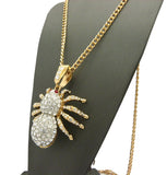 Stone Stud Red Eyed Spider Pendant w/5mm 30" Cuban Chain Necklace, Gold/Silver-Tone