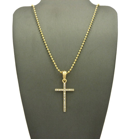 Slim Stone Stud Cross Pendant with Chain Necklace