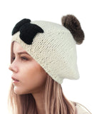 NYfashion101 Soft Pom Pom Two Tone Handmade Bow Knit Beanie Hat