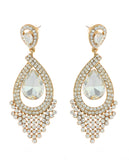 Dazzling Chandelier Teardrop Clear Stone Dangling Earrings in Gold-Tone