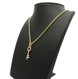 Stone Stud Lever Lock Key Micro Pendant w/2mm 24" Rope Chain Necklace
