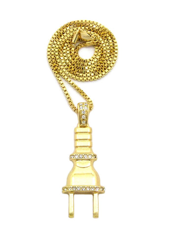 Polished Stud Power Plug Pendant with Chain Necklace