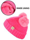 C.C Kids' Children's Double Ear Soft Pom Fuzzy Lined Cuff Beanie Cap