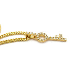 Stone Stud Lever Lock Key Micro Pendant w/3mm 24" Cuban Chain Necklace