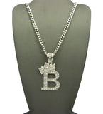 Tilted Crown on Initial B Pendant w/ 24" Chain Necklace