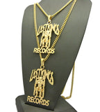 Dual Polished Last Kings Records Label Pendant Set w/ Cuban Chain Necklaces in Gold-Tone