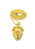 Stone Stud Crown King Lion Micro Pendant w/ Chain Necklace - 2mm 24" Gold-Tone Ball Chain
