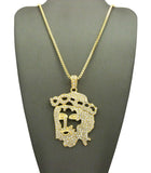 Stone Stud Hollow Jesus Face Pendant w/Chain Necklace, Gold-Tone
