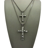 Stone Stud Single Row Cross Pendant Set w/Box Chain Necklaces