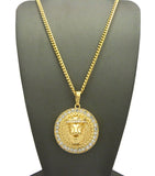 Stone Edge King Lion Medal Pendant w/ Chain Necklace