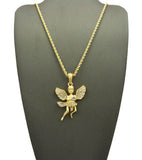 Stone Stud Dancing Flying Angel Pendant w/ Chain Necklace