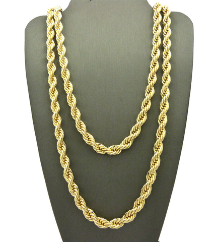 Unisex Hip Hop/Rap Style 7mm 24" & 30" Rope Chain Necklace Set in Gold-Tone