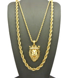 Pendant with 3mm 24" Rope Chain and 6mm 30" Rope Chain Necklace in Gold-Tone