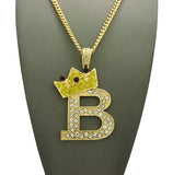 Stone Stud Large Titled Crown Initial B Pendant  Necklace, Gold-Tone