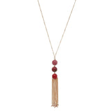 Women's Round Bead with Chain Tassel Dangling Pendant with 30" Chain Necklace
