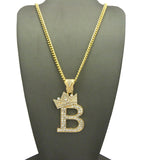 Tilted Crown on Initial B Pendant w/ 24" Chain Necklace