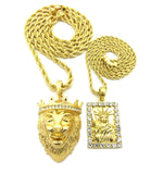 Statue of Liberty and King Lion Pendant Set w/ Rope Chain Necklaces in Gold-Tone