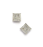 5 Stone Row Square Kite Stud Magnetic Earrings in Silver-Tone
