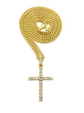 Studded Single Row Center Stone Cross Pendant Necklace, Gold-Tone