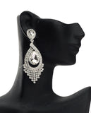 Dazzling Chandelier Teardrop Clear Stone Dangling Earrings in Silver-Tone